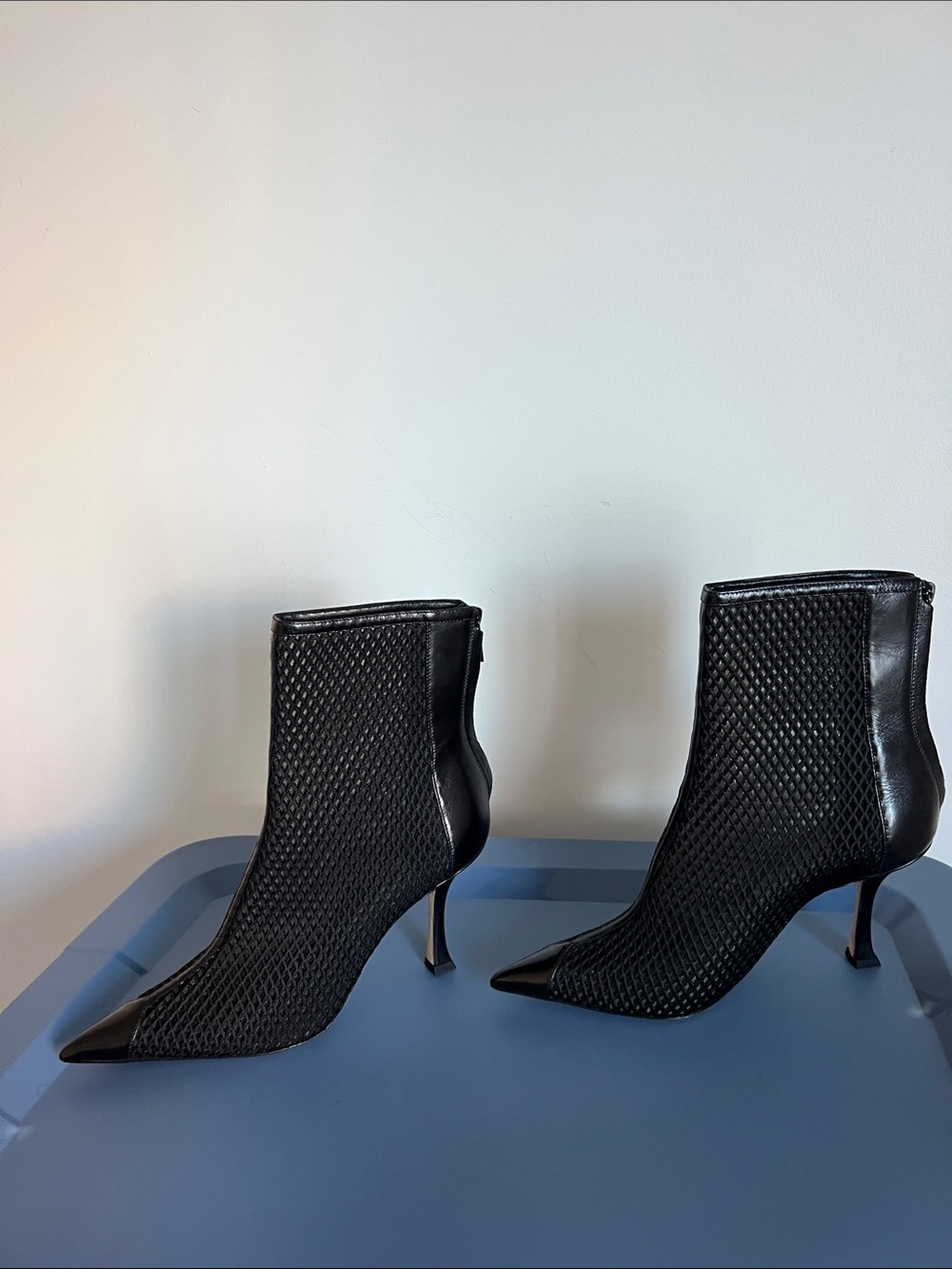 Jimmy Choo naidoo 90 black mesh leather ankle boots pointed toe booties 38 - Picture 6 of 7